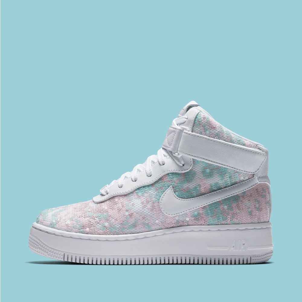 Nike Air Force 1 Upstep HI LX Summer Shine Sequin High Top Sneakers | 7.5